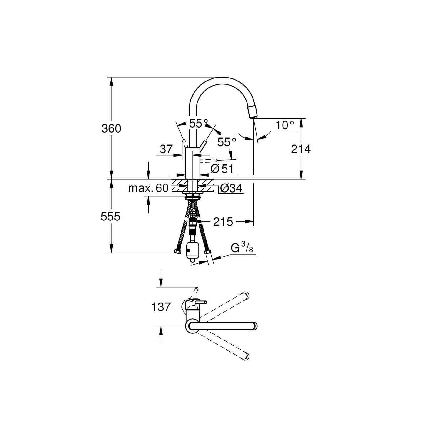 Bateria Jednouchwytowa Kuchenna 1/2" Concetto 32663003 Grohe