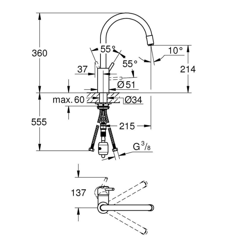 Bateria Jednouchwytowa Kuchenna 1/2" Concetto 32663003 Grohe