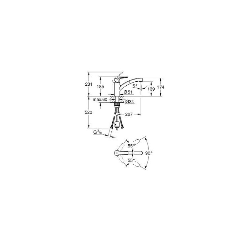 Jednouchwytowa Bateria Zlewozmywakowa Start FastFixation Stal Nierdzewna 30531DC1 Grohe