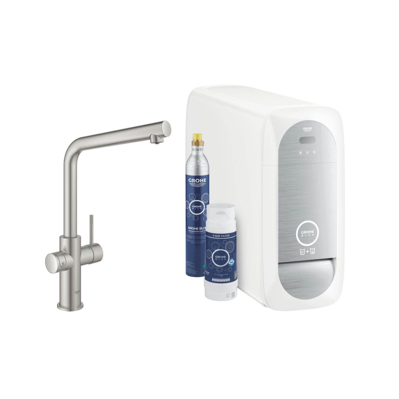 Zestaw Startowy Z Wylewką W Kształcie L Grohe Blue Home Stal Nierdzewna 31454DC1 Grohe