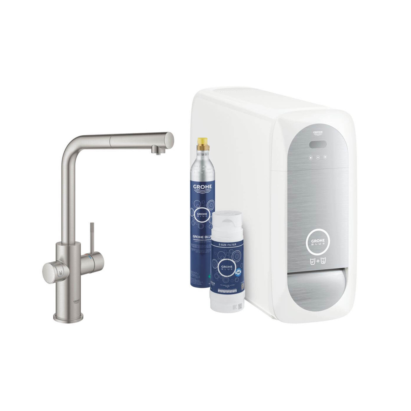 Zestaw Startowy Z Wyciąganą Wylewką W Kształcie L Grohe Blue Home Stal Nierdzewna 31539DC0 Grohe