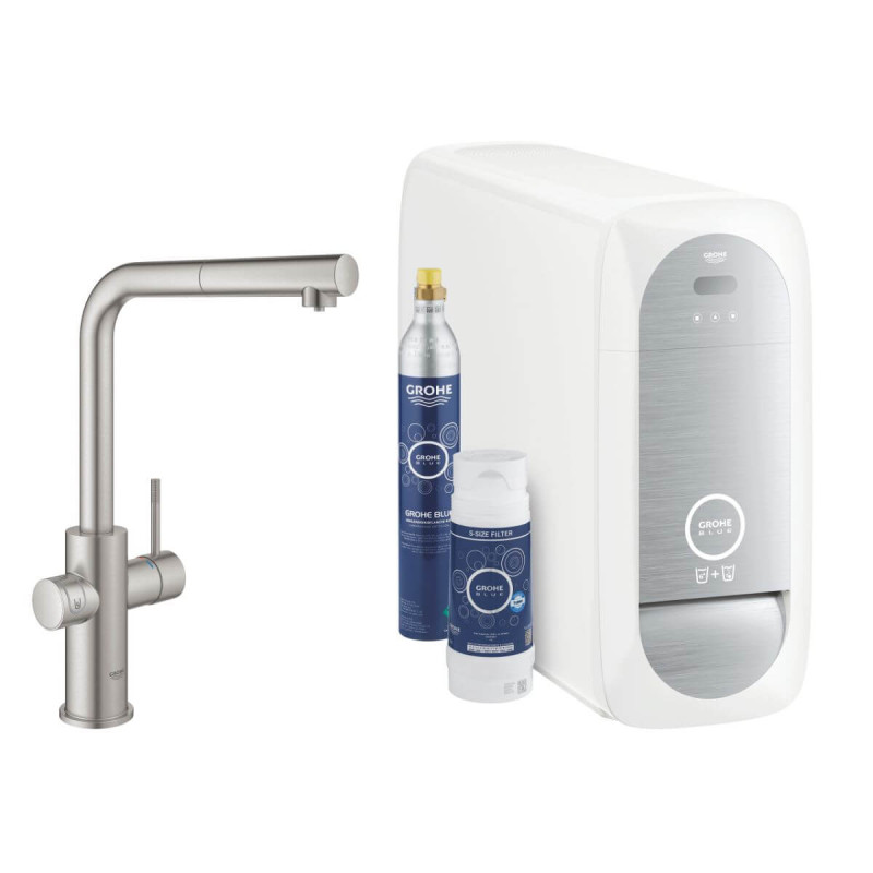 Zestaw Startowy Z Wyciąganą Wylewką W Kształcie L Grohe Blue Home Stal Nierdzewna 31539DC0 Grohe