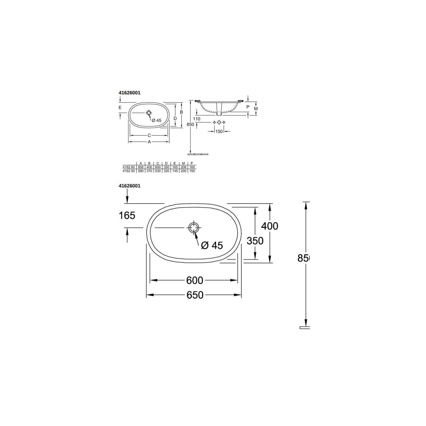 Umywalka Podblatowa O.Novo 60x35 41626001 Villeroy&Boch