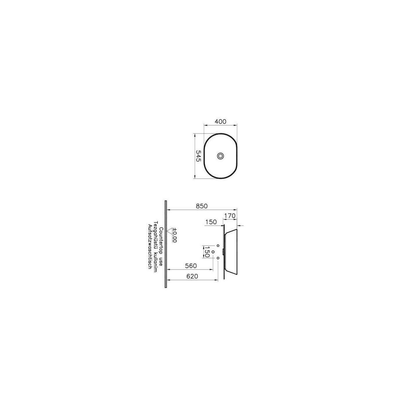 Umywalka Nablatowa Geo 54x40 cm Owalna 7427B083-0016 Vitra