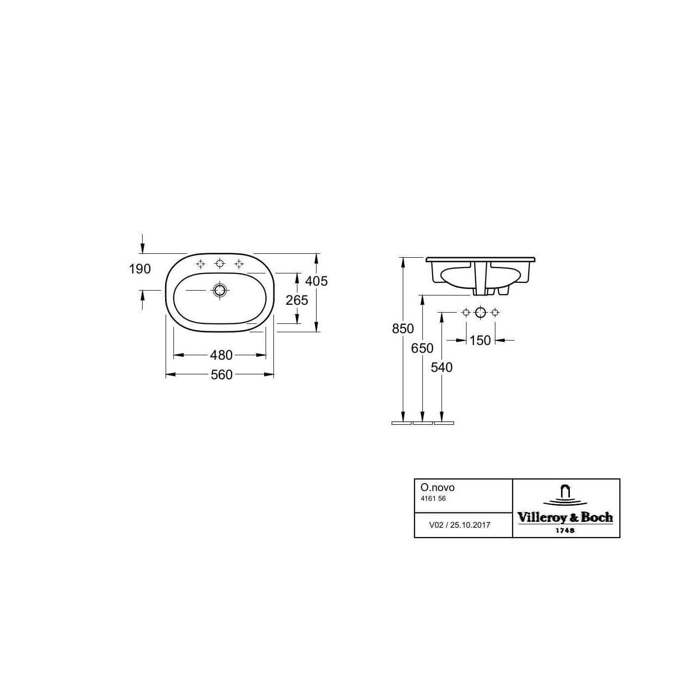 Umywalka Wpuszczana W Blat O.Novo 56x40,5 41615601 Villeroy&Boch