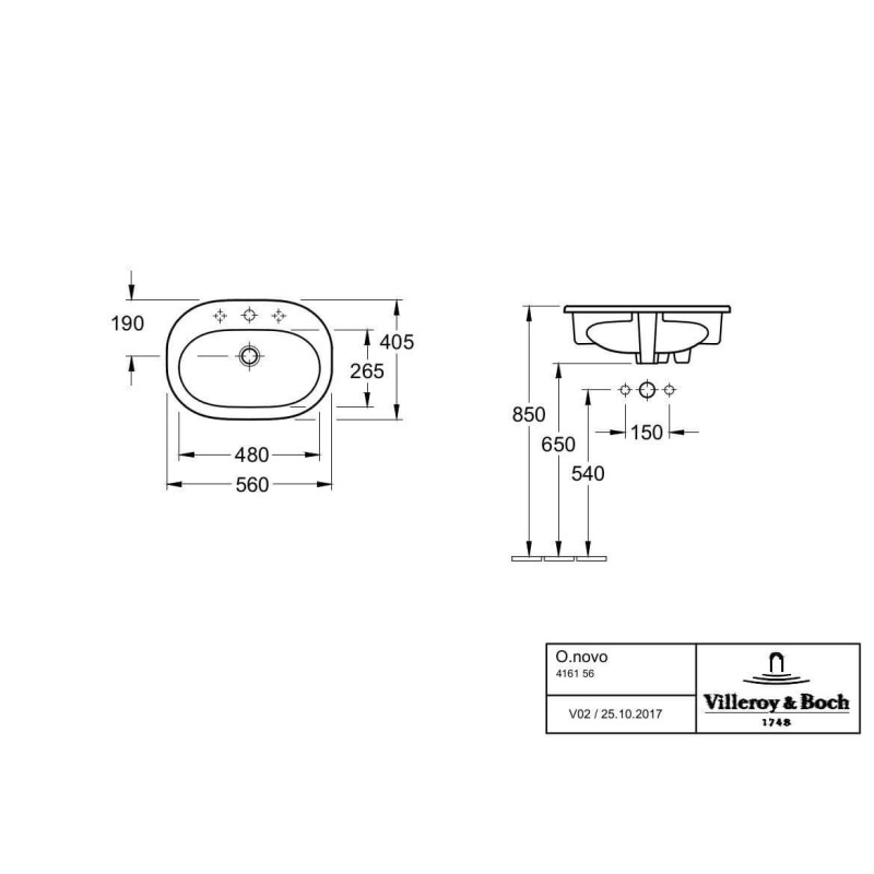 Umywalka Wpuszczana W Blat O.Novo 56x40,5 41615601 Villeroy&Boch