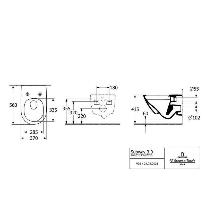 Miska WC Lejowa Subway 3.0 Bez Kołnierza 56x37 Z Deską Wolnoopadającą Slim 4670TS01 Villeroy&Boch