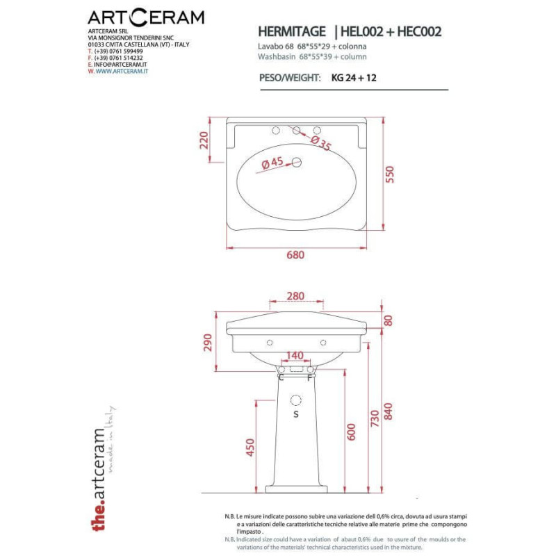 Umywalka Hermitage 68x55 HEL0020100 Artceram