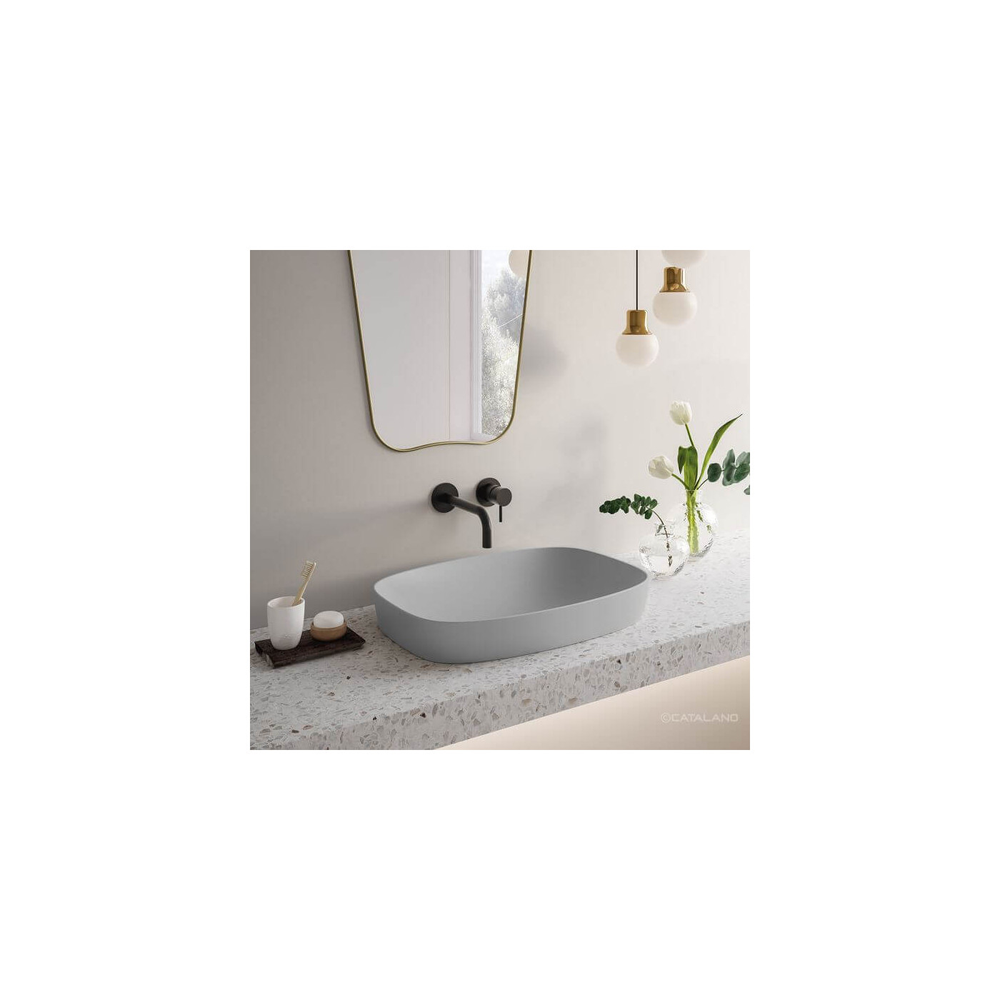 Umywalka Nablatowa Green Szary Mat 65x40 165AGRLXCS Catalano