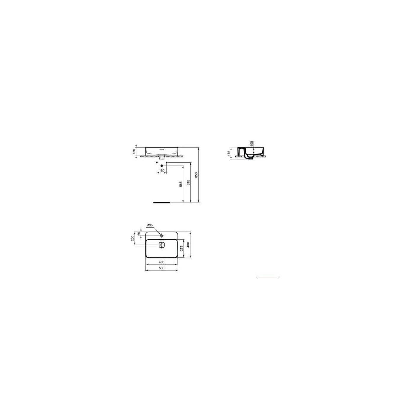 Umywalka Nablatowa Strada II Biała 50x40 T296601 Ideal Standard