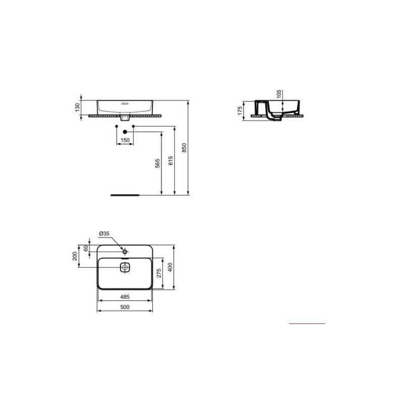 Umywalka Nablatowa Strada II Biała 50x40 T296601 Ideal Standard