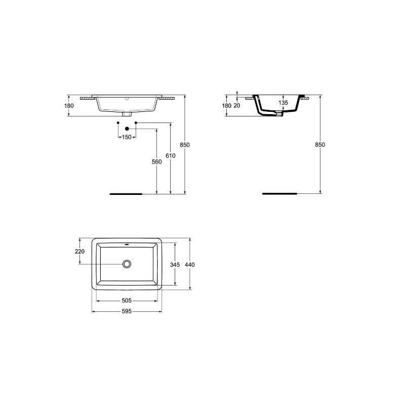 Umywalka Wpuszczana W Blat Strada Biała 59,5x43,5 K078001 Ideal Standard