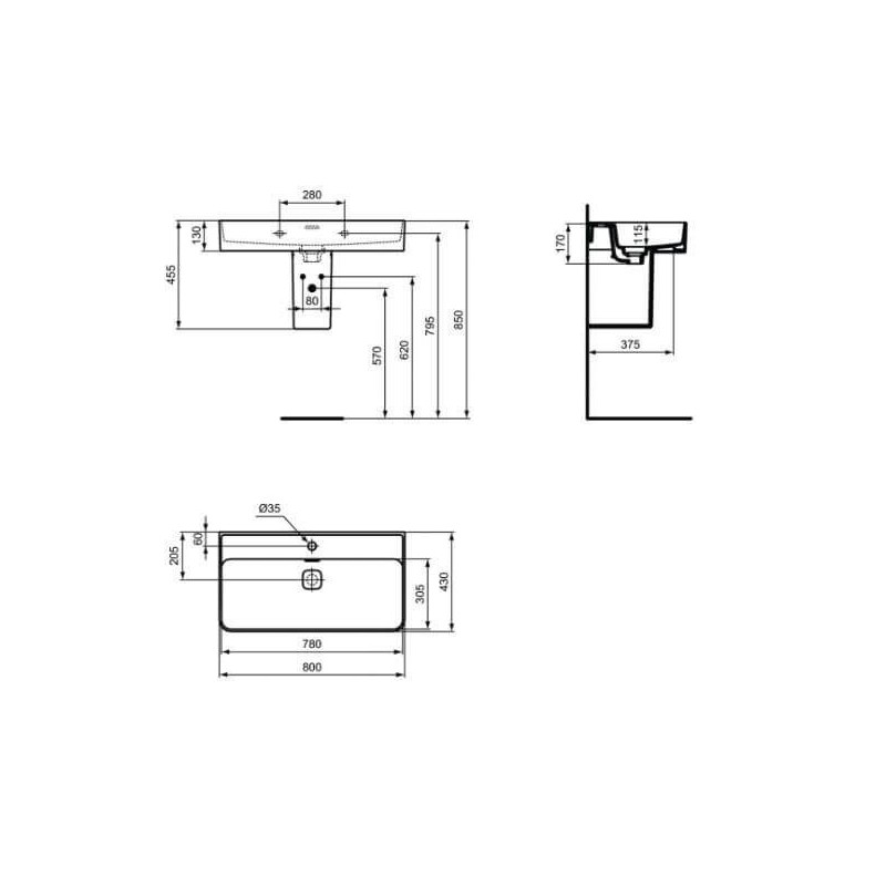 Umywalka Strada II Biała 80x43 T300101 Ideal Standard