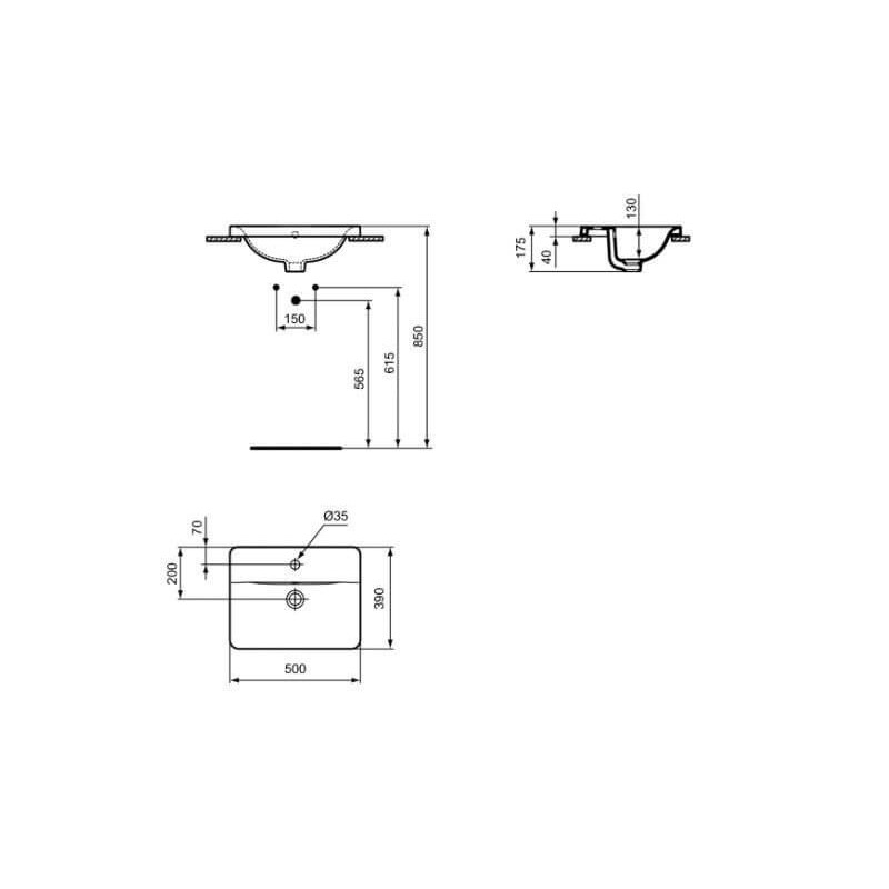 Umywalka Wpuszczana W Blat Connect Biała 50x39 E504301 Ideal Standard