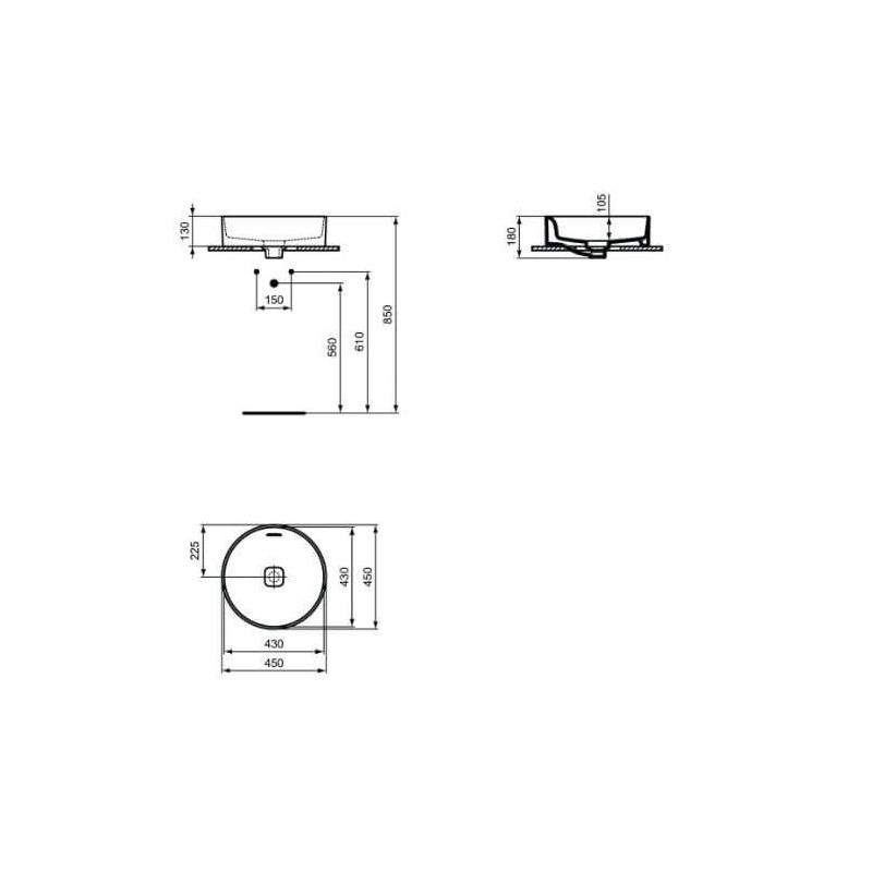 Umywalka Nablatowa Strada II Biała 45x45 T296101 Ideal Standard