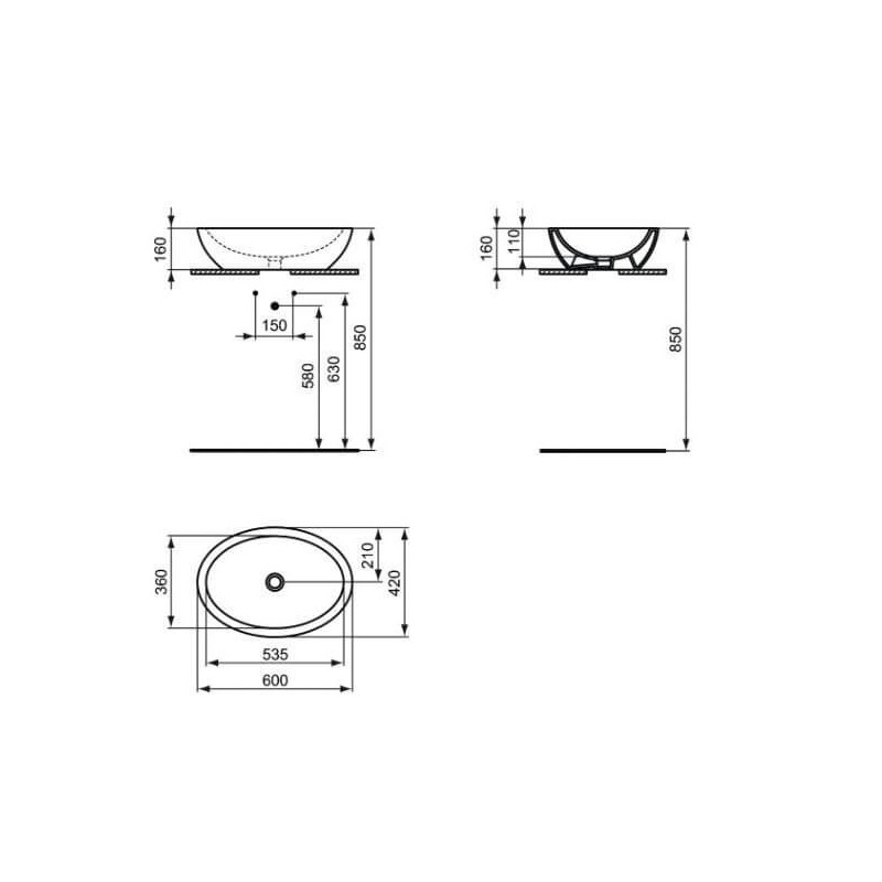 Umywalka Nablatowa Strada Biała 60x42 K078401 Ideal Standard