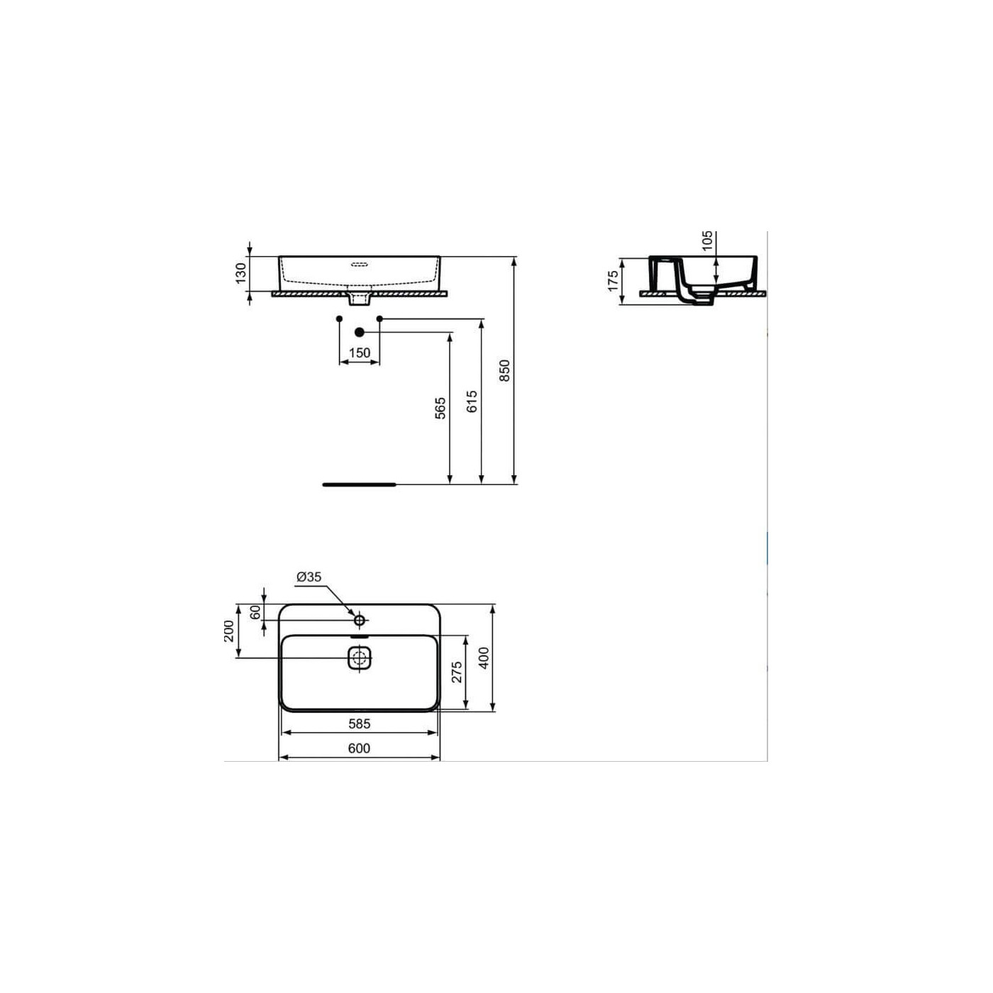 Umywalka Nablatowa Strada 2 Biały 60x40 T299801 Ideal Standard