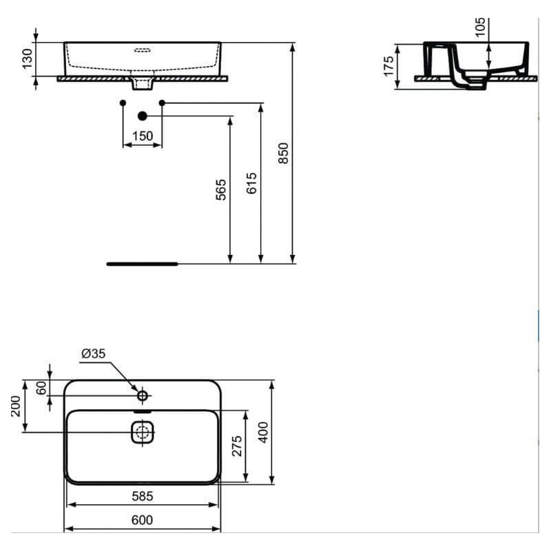Umywalka Nablatowa Strada 2 Biały 60x40 T299801 Ideal Standard