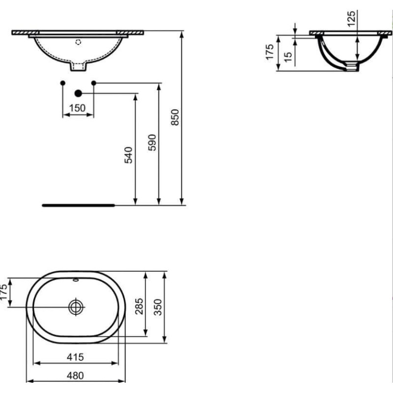 Umywalka Podblatowa Owalna Connect Biały 48x31 E504601 Ideal Standard