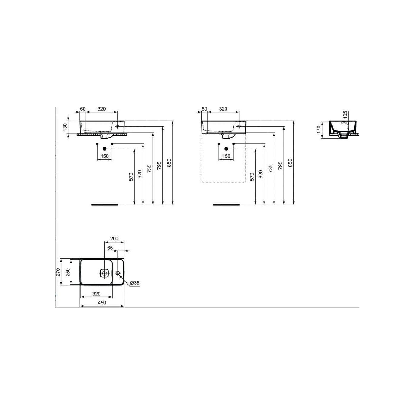 Umywalka Strada 2 Prawa Biały 45x27 T299401 Ideal Standard