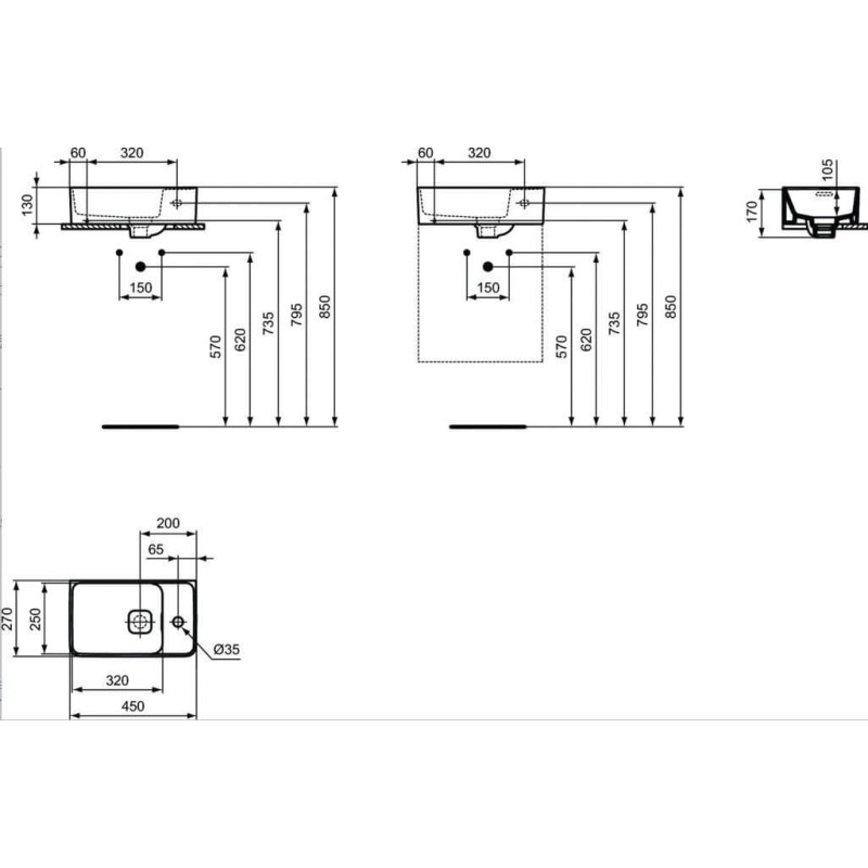 Umywalka Strada 2 Prawa Biały 45x27 T299401 Ideal Standard