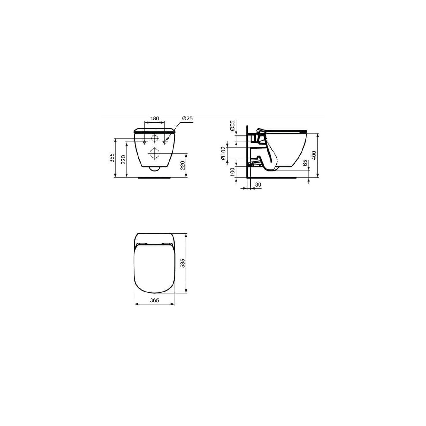 Miska WC Wisząca Aquablade Tesi Czarny Mat 53,5x36,5 T0079V3 Ideal Standard