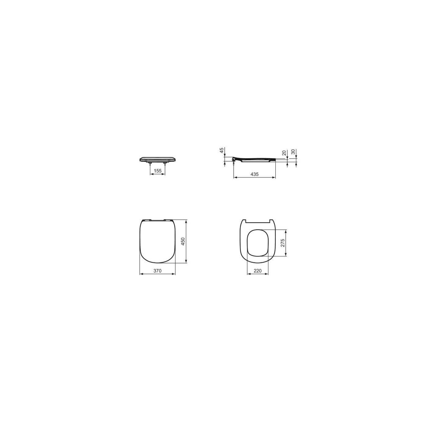 Deska Sedesowa Wolnoopadająca Tesi Czarny Mat 45x37 T3527V3 Ideal Standard