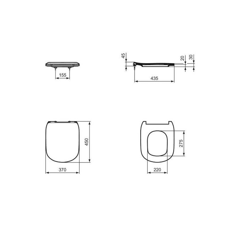 Deska Sedesowa Wolnoopadająca Tesi Czarny Mat 45x37 T3527V3 Ideal Standard