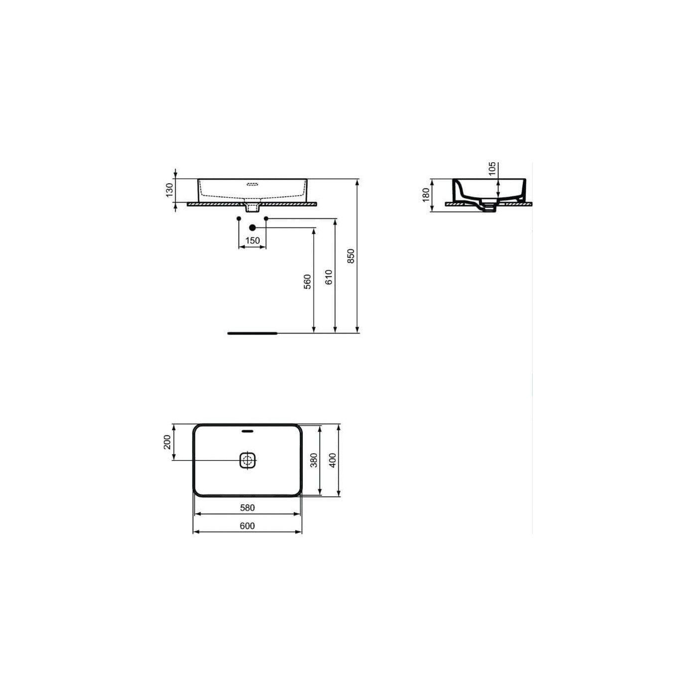 Umywalka Nablatowa Strada 2 Biały 60x40 T299901 Ideal Standard