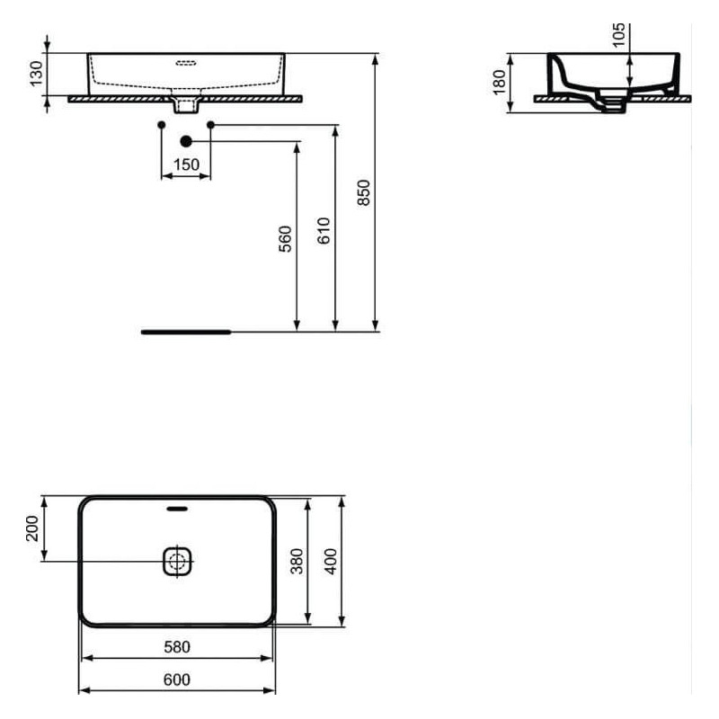 Umywalka Nablatowa Strada 2 Biały 60x40 T299901 Ideal Standard