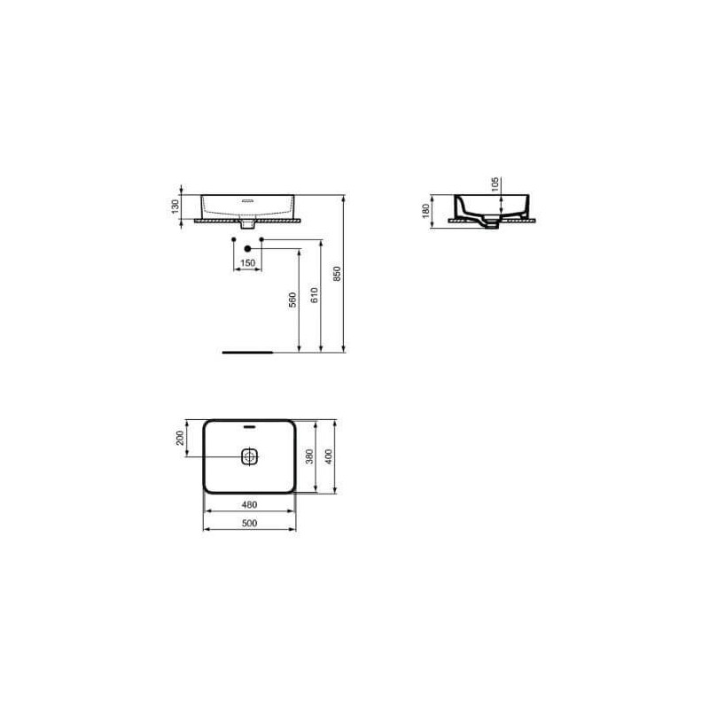 Umywalka Nablatowa Strada 2 Biały 50x40 T296501 Ideal Standard