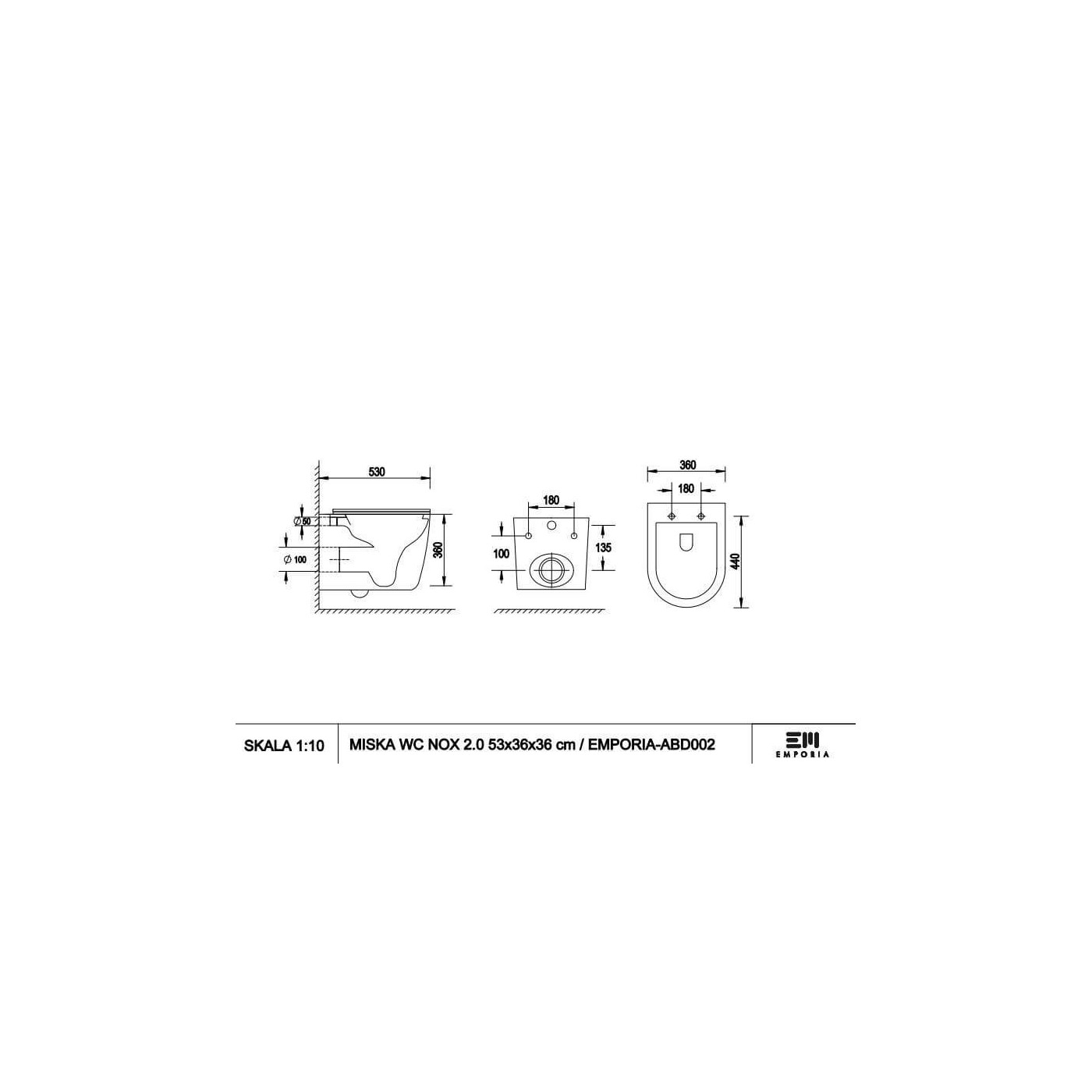 Miska WC Wisząca NOX 2.0 SuperFlush 53x36 Z Deską Wolnopadającą Slim ABD02 Emporia