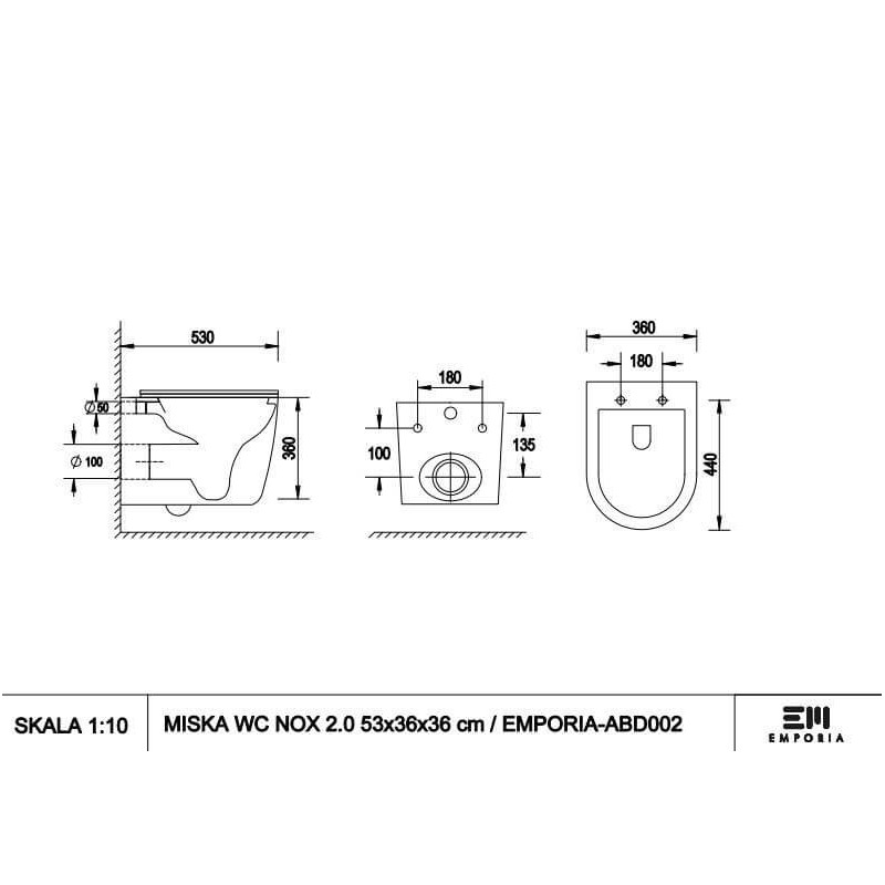 Miska WC Wisząca NOX 2.0 SuperFlush 53x36 Z Deską Wolnopadającą Slim ABD02 Emporia