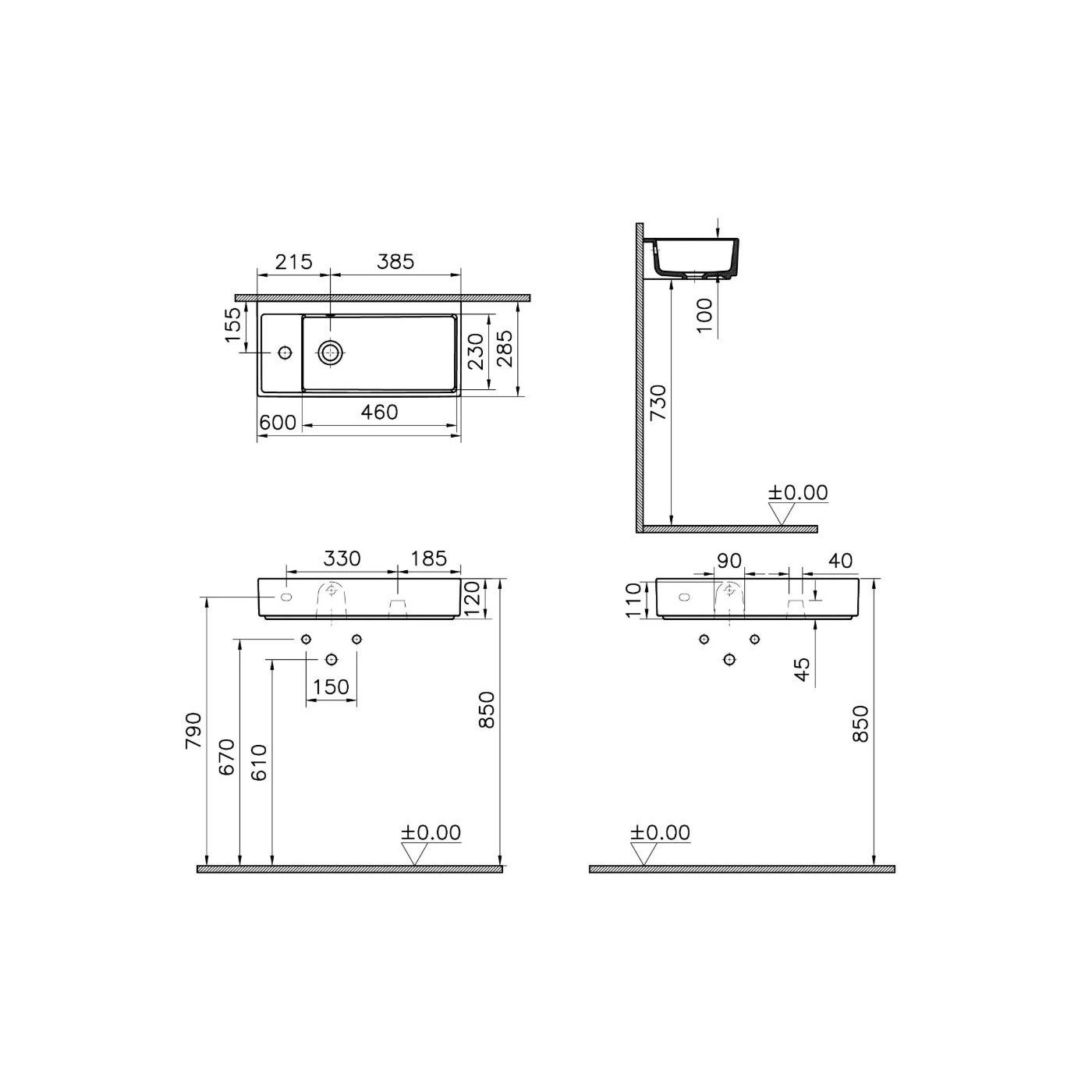 Umywalka Nablatowa Archiplan 60x28 Z Otworem Na Baterię Po Lewej Biała 7408B003-0052 Vitra