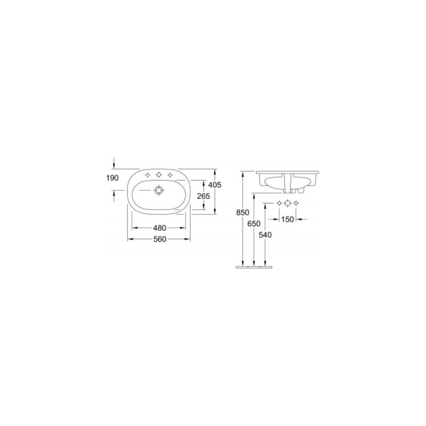 Umywalka Wpuszczana W Blat O.Novo 56x40 CeramicPlus Weiss Alpin 416156R1 Villeroy&Boch
