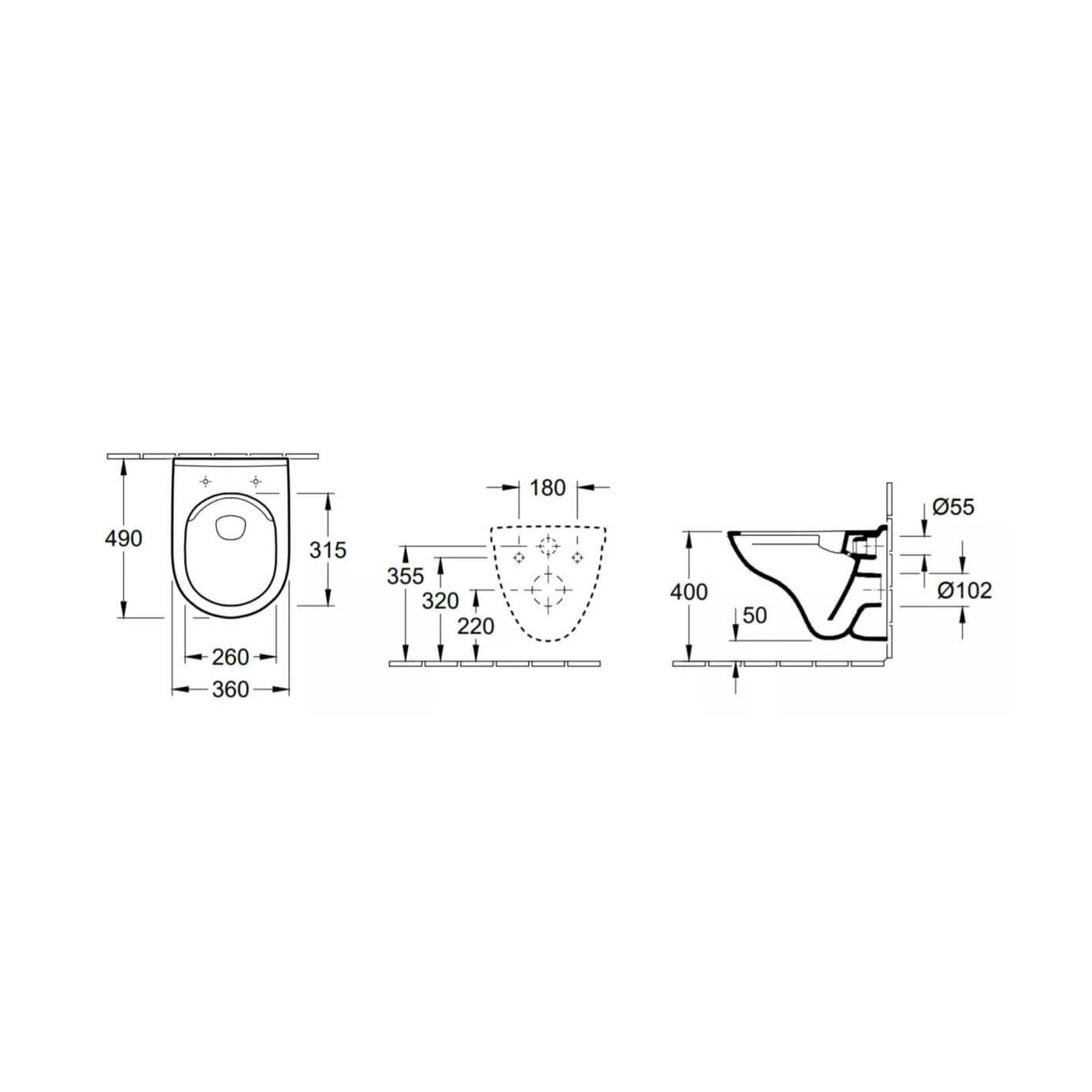 Miska Podwieszana O.Novo 36x49 Combi-Pack Weiss Alpin 5688HR01 Villeroy&Boch