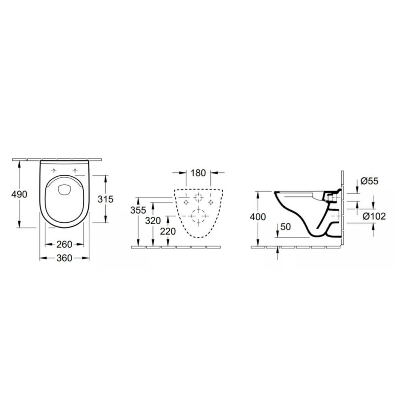 Miska Podwieszana O.Novo 36x49 Combi-Pack Weiss Alpin 5688HR01 Villeroy&Boch