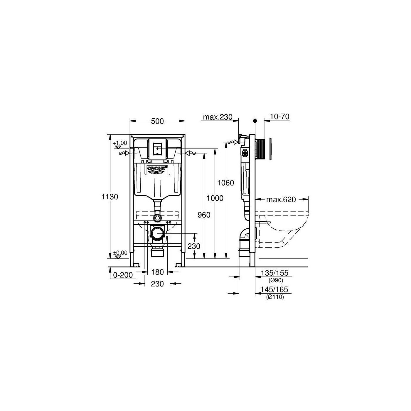 Zestaw Instalacyjny 3w1 Stelaż Do WC+Wsporniki+Przycisk Chrom 38811000 Grohe