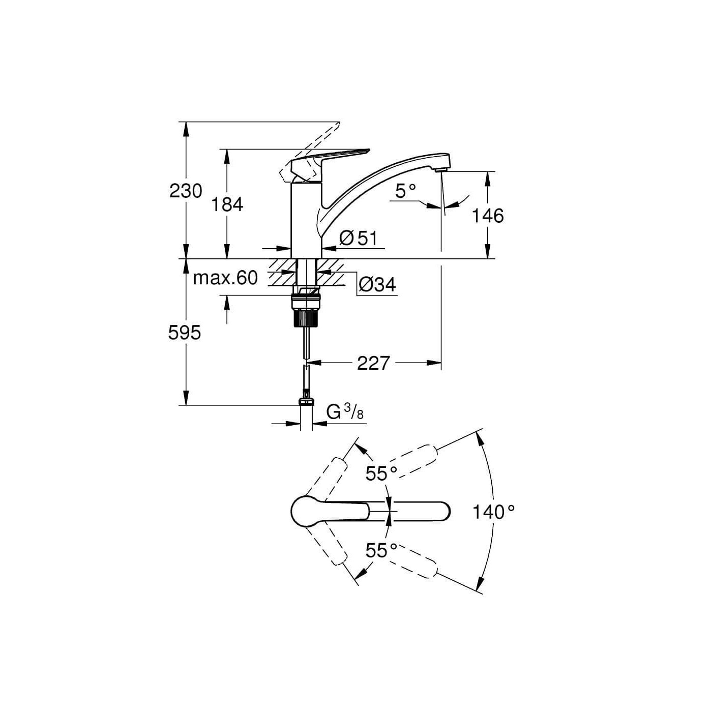Jednouchwytowa Bateria Zlewozmywakowa Start Matte Black 324412432 Grohe