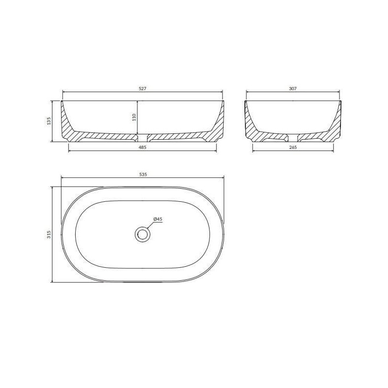 Umywalka Nablatowa Mesa Biały Połysk 53x31 cm MESA530BP Omnires