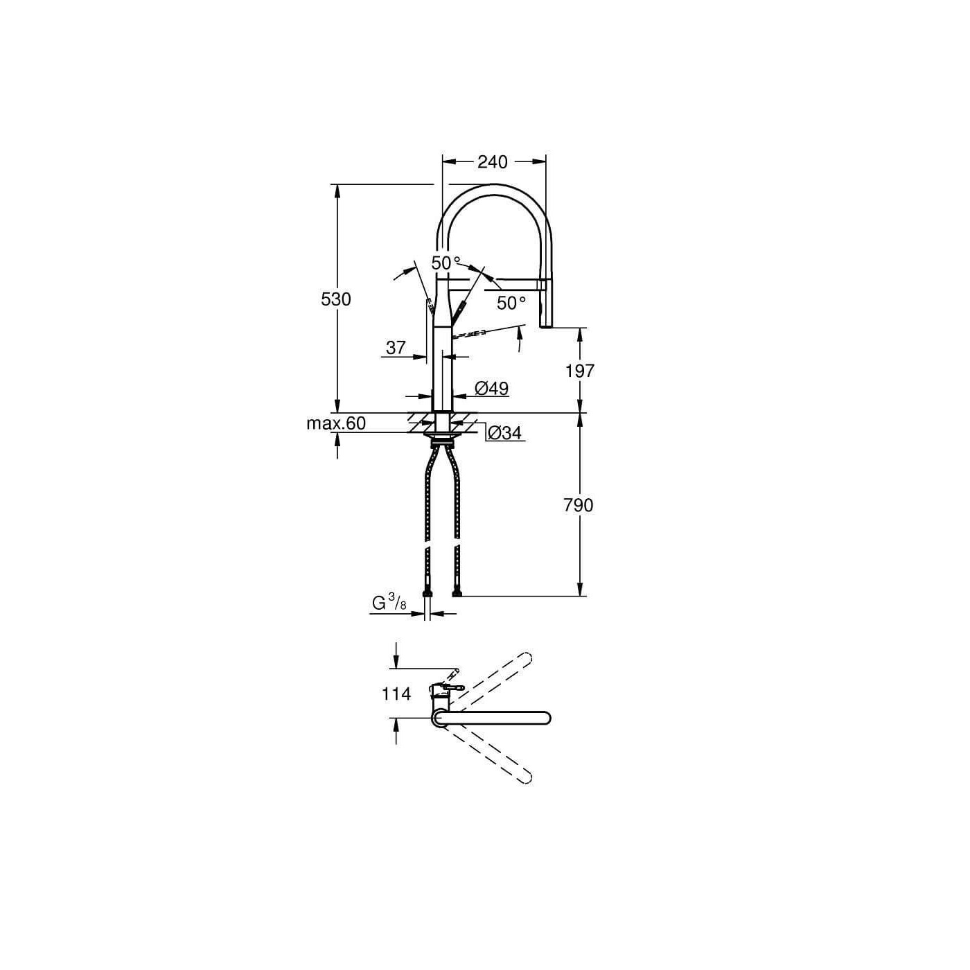 Jednouchwytowa Bateria Zlewozmywakowa Essence Phantom Black 30503KF0 Grohe