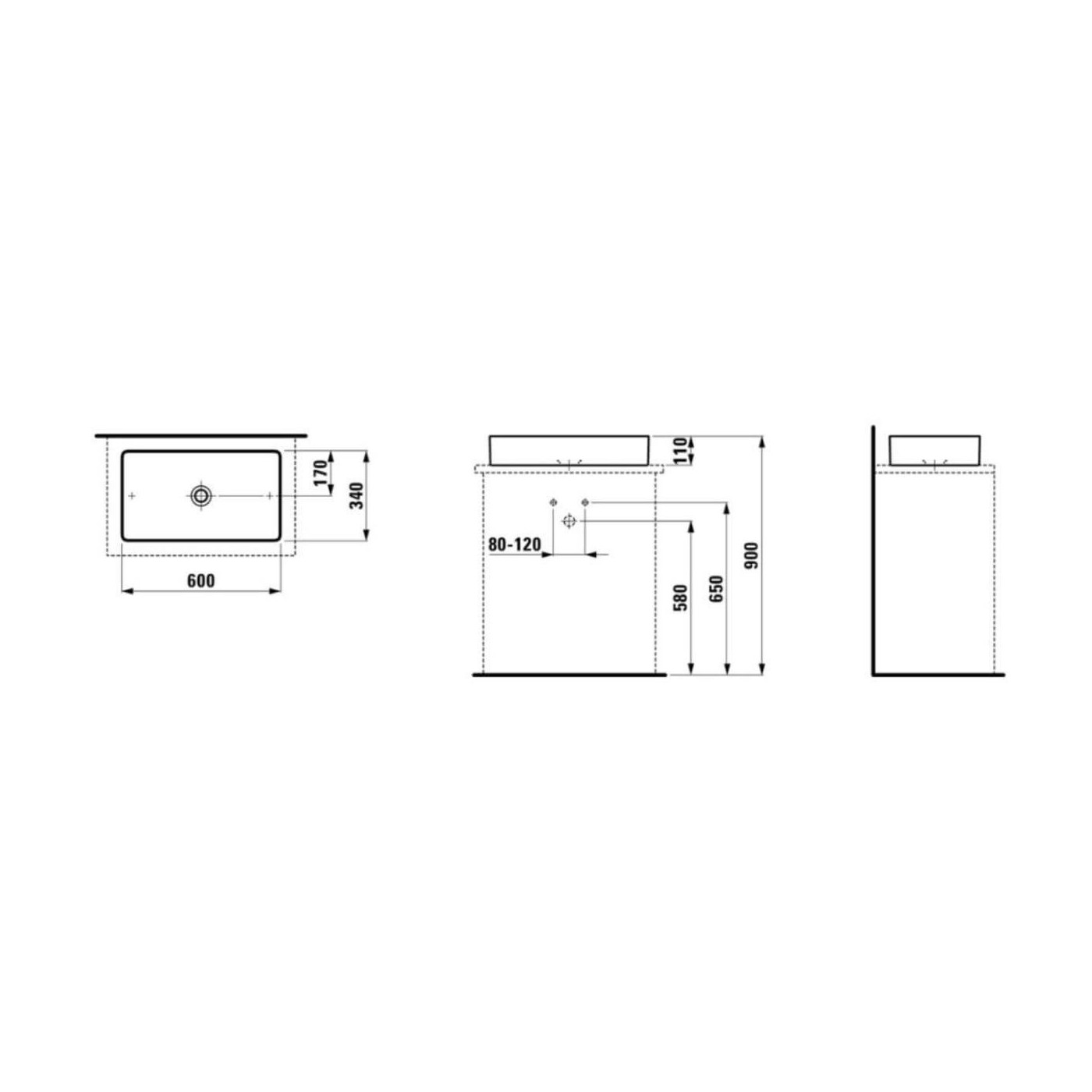 Umywalka Nablatowa 600x340 mm Living Square Biały H8114340001121 Laufen
