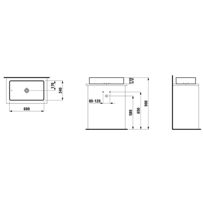 Umywalka Nablatowa 600x340 mm Living Square Biały H8114340001121 Laufen