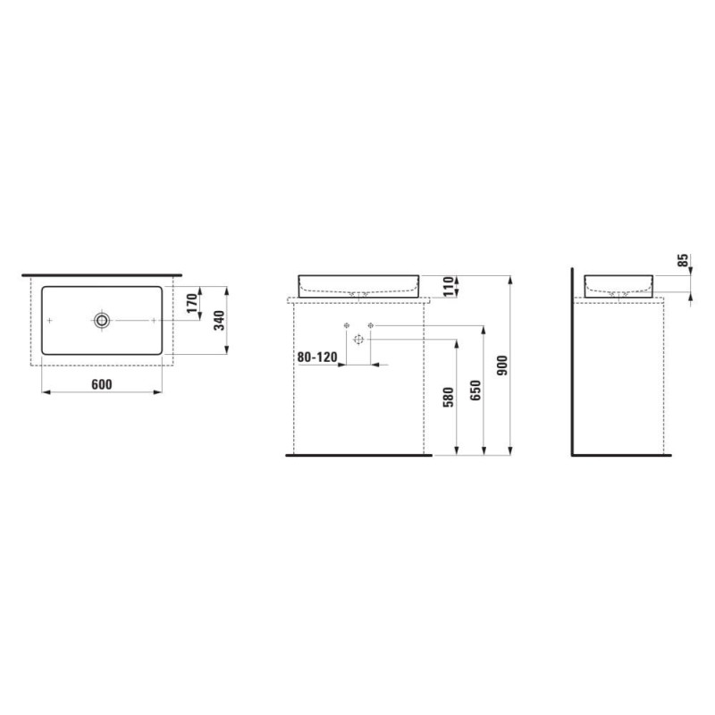 Umywalka Nablatowa 600x340 mm Living Square Biały H8114340001121 Laufen