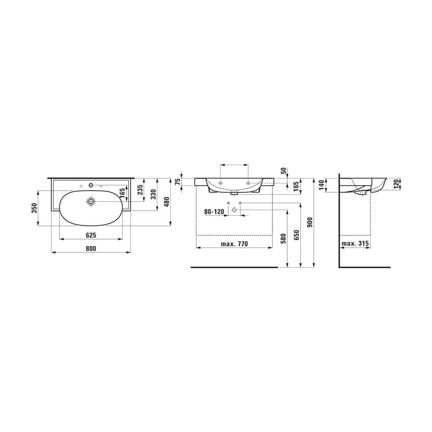 Umywalka Wisząca Z Otworem Na Baterię The New Classic 80x48 Biały H8138554001041 Laufen