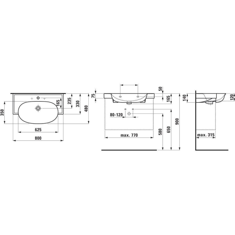 Umywalka Wisząca Z Otworem Na Baterię The New Classic 80x48 Biały H8138554001041 Laufen