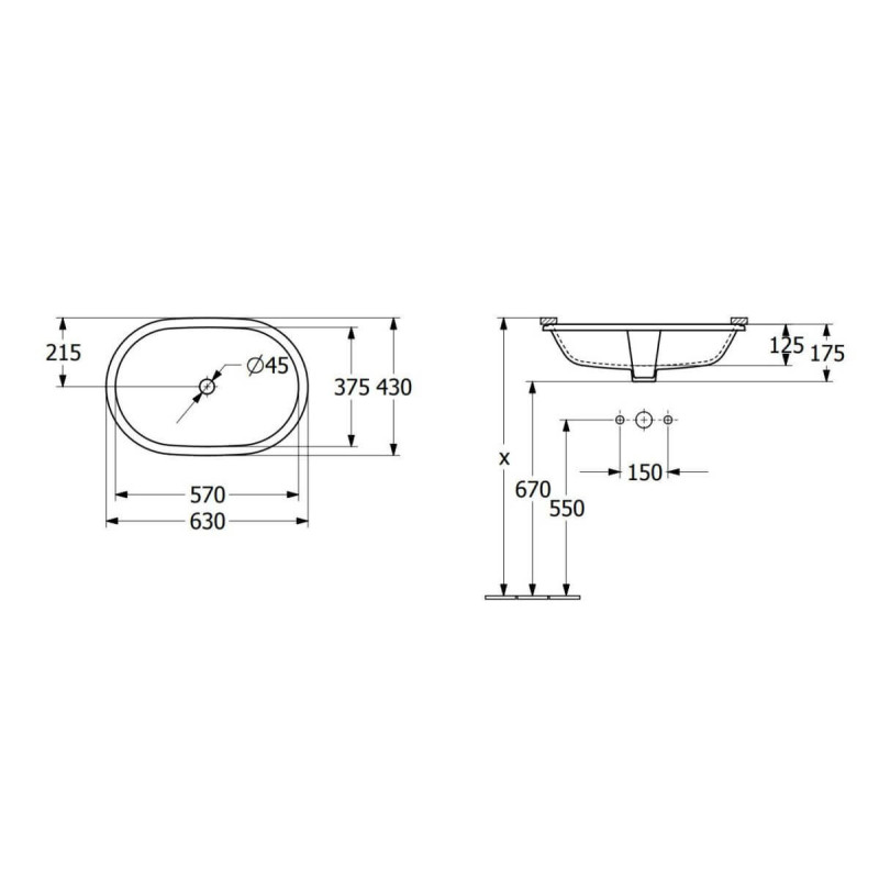 Umywalka Podblatowa Architectura Weiss Alpin 57x37,5x17,5 5A7661R1 Villeroy&Boch