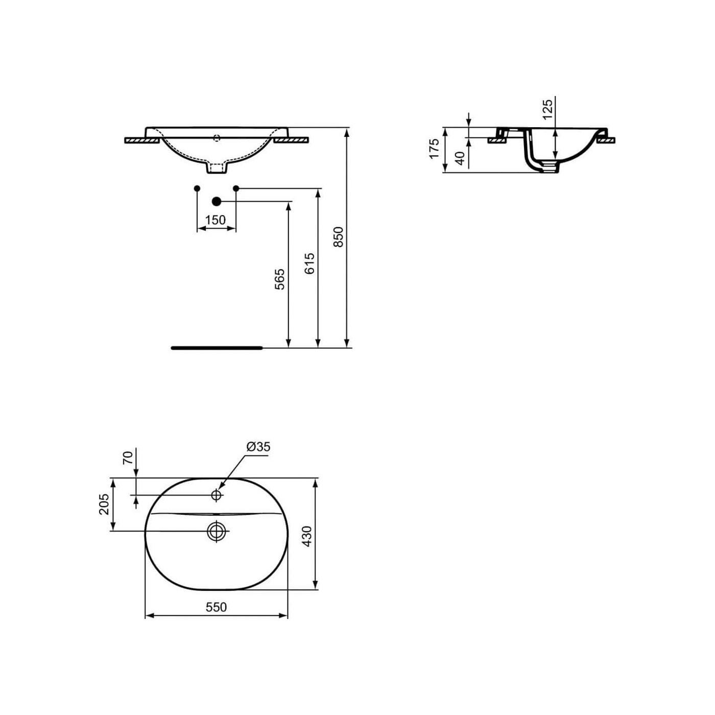 Umywalka Wpuszczana W Blat Connect 55x43 Biały E503901 Ideal Standard