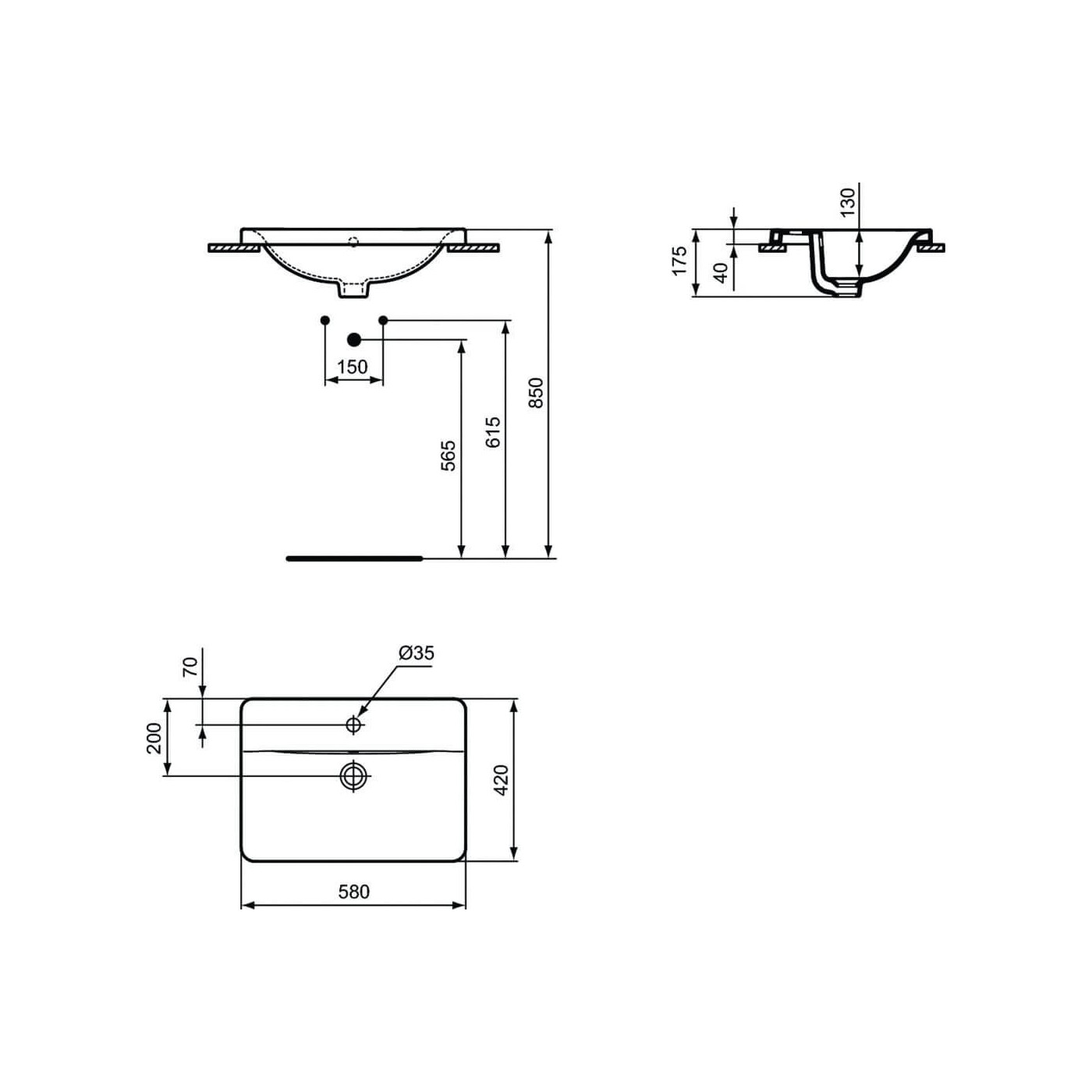 Umywalka Wpuszczana W Blat Connect 58x42 Biały E504401 Ideal Standard