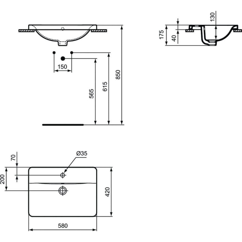 Umywalka Wpuszczana W Blat Connect 58x42 Biały E504401 Ideal Standard